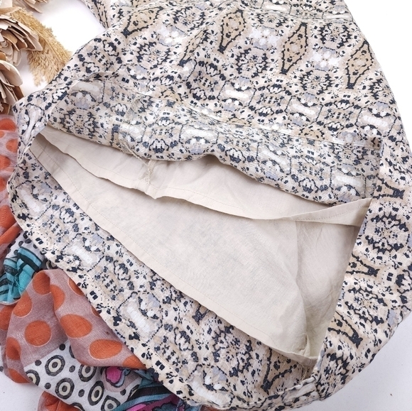 CYNTHIA ROWLEY Anthropologie Linen Cream Gray Print Dress Sz 4 - Picture 6 of 11